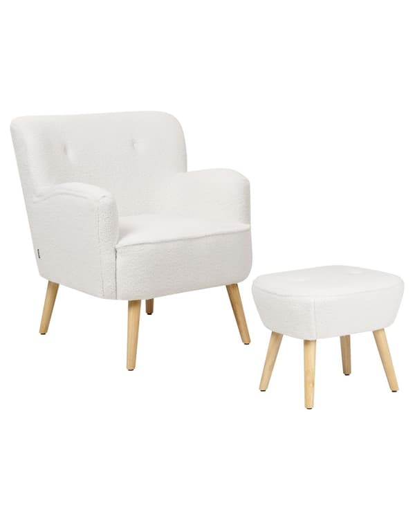 Lænestol Flerfarvet Stof Polstring Fodskammel Træben Ikat Mønster Retro Stil