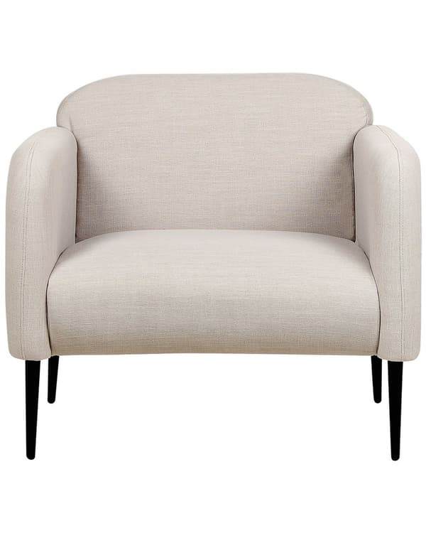 Lænestol i gråbeige hørpolyester med sorte metalben 83 x 74 x 77 cm retro cocktailstil minimalistisk polstret stue