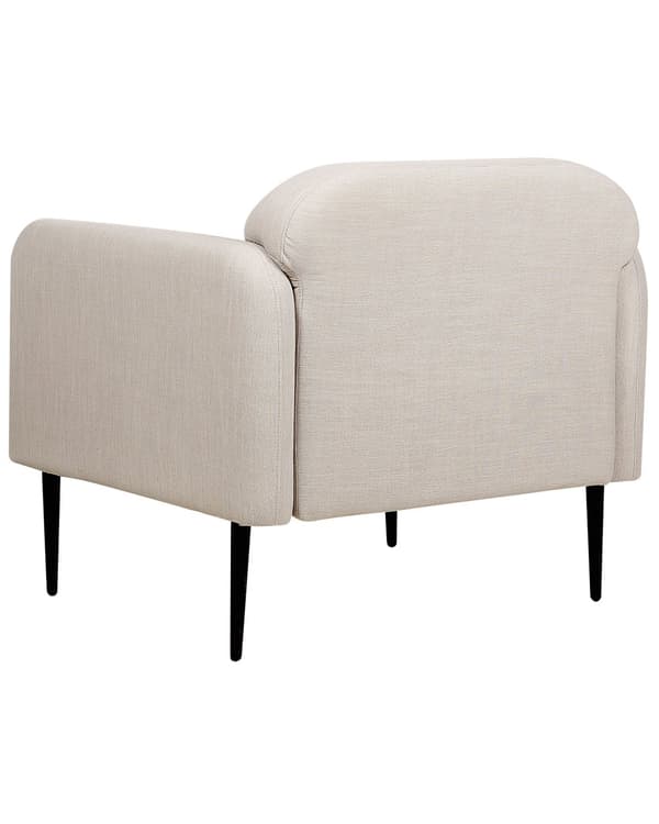 Lænestol i gråbeige hørpolyester med sorte metalben 83 x 74 x 77 cm retro cocktailstil minimalistisk polstret stue
