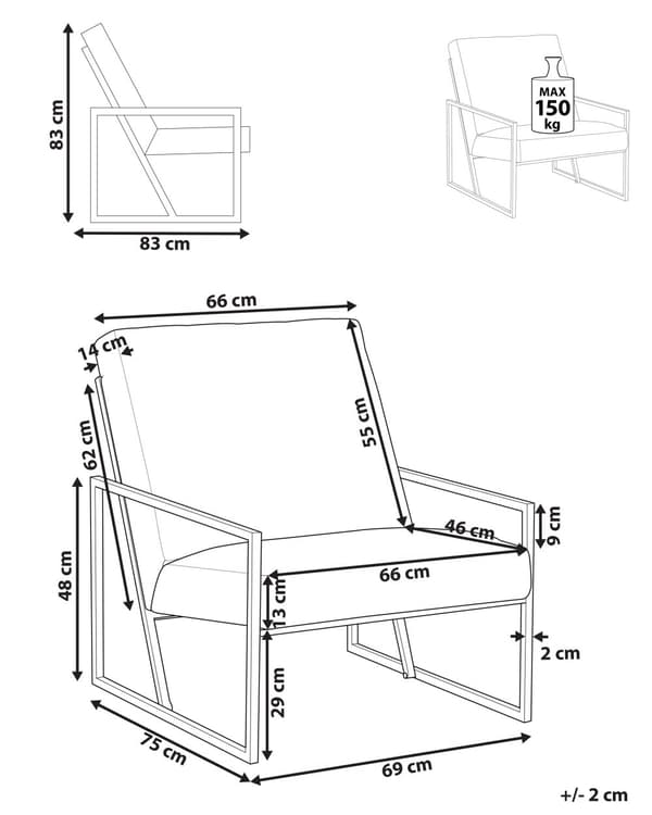 Fåtölj Grön Sammet 83L x 69B x 83H Ryggstöd Armstöd Svart Metallram Modern Glam Vardagsrum