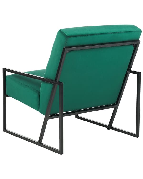 Fåtölj Grön Sammet 83L x 69B x 83H Ryggstöd Armstöd Svart Metallram Modern Glam Vardagsrum