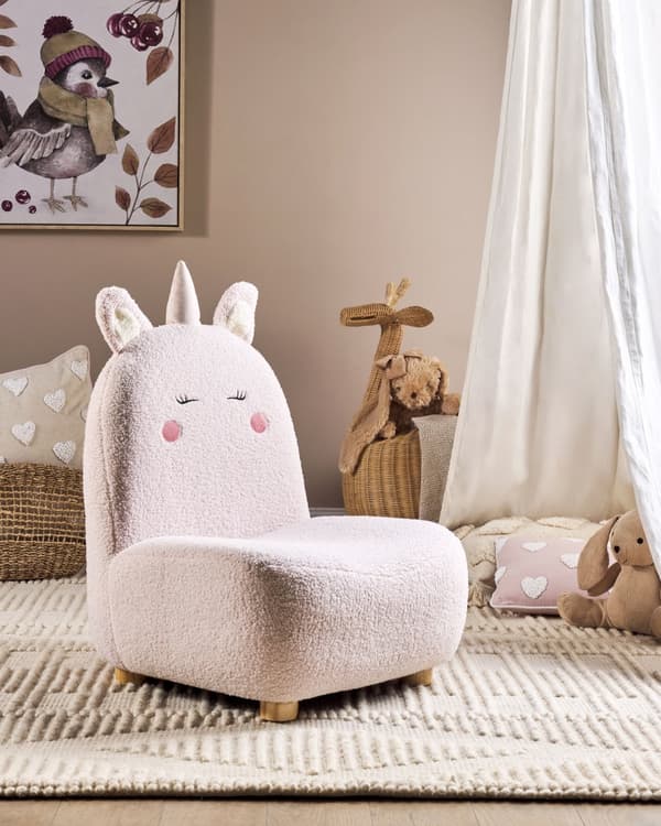 Djurstol Rosa polyesterklädsel Armlös barnstol för barn Modern design Enhörningsform