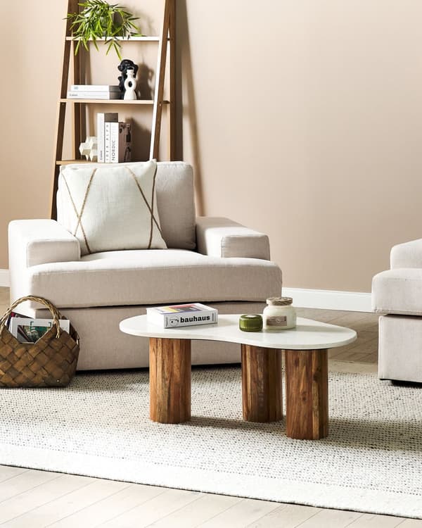 Nojatuoli vaalea beige 2 kpl kangasverhoilu muovijalat irrotettava tyynypäällinen retro