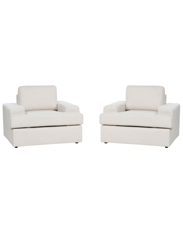 Nojatuoli vaalea beige 2 kpl kangasverhoilu muovijalat irrotettava tyynypäällinen retro
