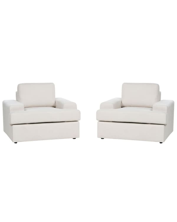 Nojatuoli vaalea beige 2 kpl kangasverhoilu muovijalat irrotettava tyynypäällinen retro