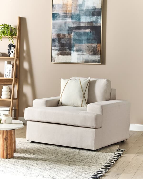 Lenestol Lysebeige stoff polstret med tykk polstret rygg Classic Stue Sofa