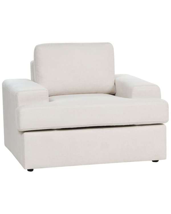 Lænestol Beige Stof Stuestol med Armlæn til Stuen Bred Hvilestol Polstret Design Møbel