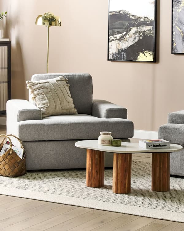 Lænestol Lysegrå Stof Sæt af 2 Stuestol med Armlæn til Stuen Brede Hvilestole Polstret Design Møbel