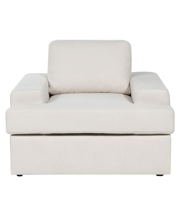 Fåtölj Ljusbeige Tyg Klädd Kraftigt Vadderad Ryggstöd Klassisk Vardagsrumsfåtölj