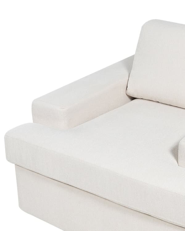 Fåtölj Ljusbeige Tyg Klädd Kraftigt Vadderad Ryggstöd Klassisk Vardagsrumsfåtölj