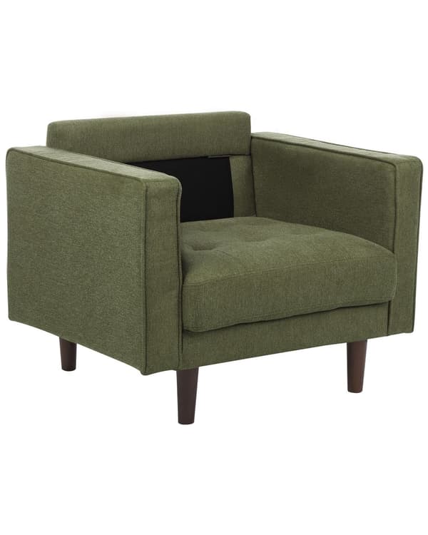 Fåtölj Grön Klädd Stoppad Kraftigt Vadderad Ryggstöd Klassisk Retro Design Vardagsrum