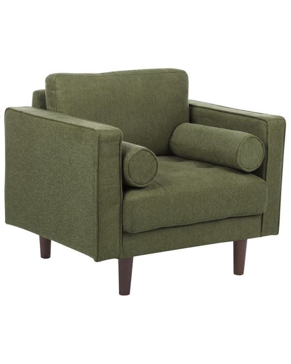 Fåtölj Grön Klädd Stoppad Kraftigt Vadderad Ryggstöd Klassisk Retro Design Vardagsrum