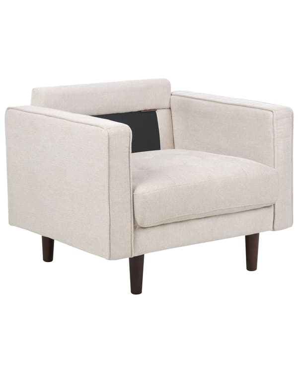 Lænestol Beige Stof Stuestol med Armlæn til Stuen Bred Hvilestol Polstret Design Møbel med Pølsepuder