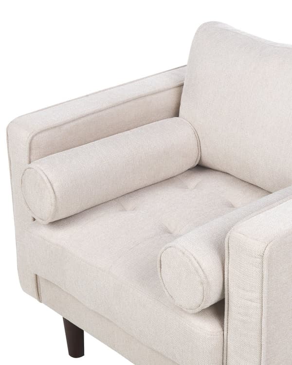 Lænestol Beige Stof Stuestol med Armlæn til Stuen Bred Hvilestol Polstret Design Møbel med Pølsepuder