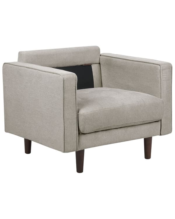 Lænestol Taupe Stof Stuestol med Armlæn til Stuen Bred Hvilestol Polstret Design Møbel med Pølsepuder