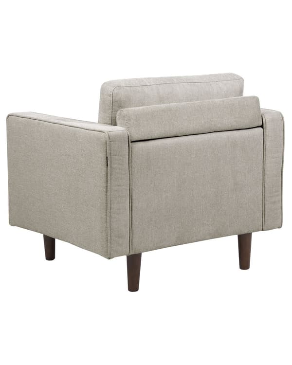 Lænestol Taupe Stof Stuestol med Armlæn til Stuen Bred Hvilestol Polstret Design Møbel med Pølsepuder