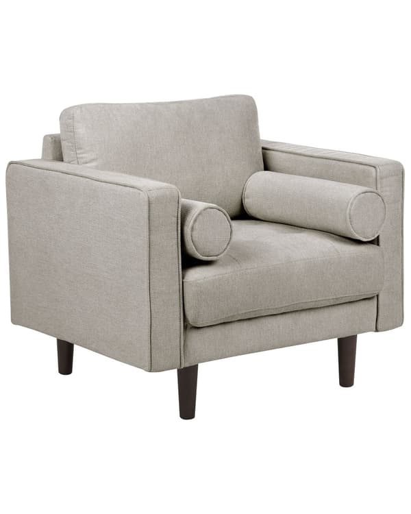 Fåtölj Taupe Klädd Kudde Tjockt Vadderat Ryggstöd Klassisk Retro Design Vardagsrum