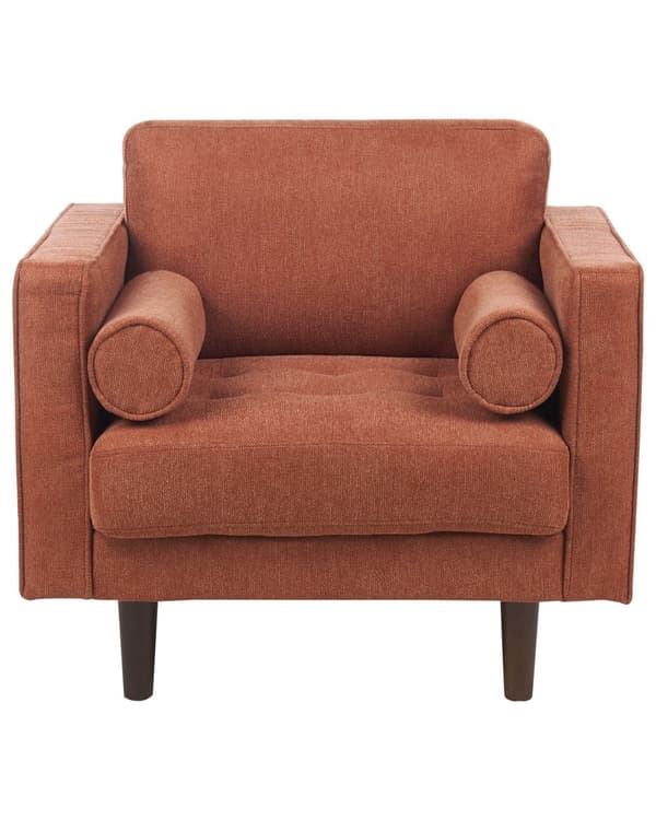 Fåtölj Guldbrun Klädd Vadderad Tjockt Vadderad Rygg Klassiskt Retro Design Vardagsrum