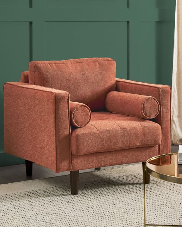 Fåtölj Guldbrun Klädd Vadderad Tjockt Vadderad Rygg Klassiskt Retro Design Vardagsrum