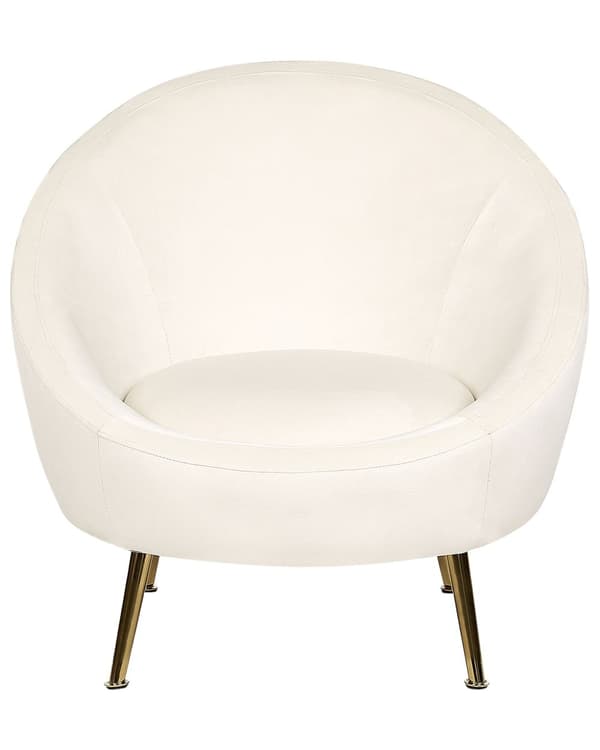 Lenestol Hvit Fløyel 76 x 80 x 81 cm Rund form Gullfarget ben Glamorøs stil Hvilestol