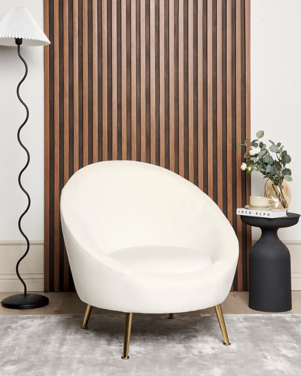 Lenestol Hvit Fløyel 76 x 80 x 81 cm Rund form Gullfarget ben Glamorøs stil Hvilestol