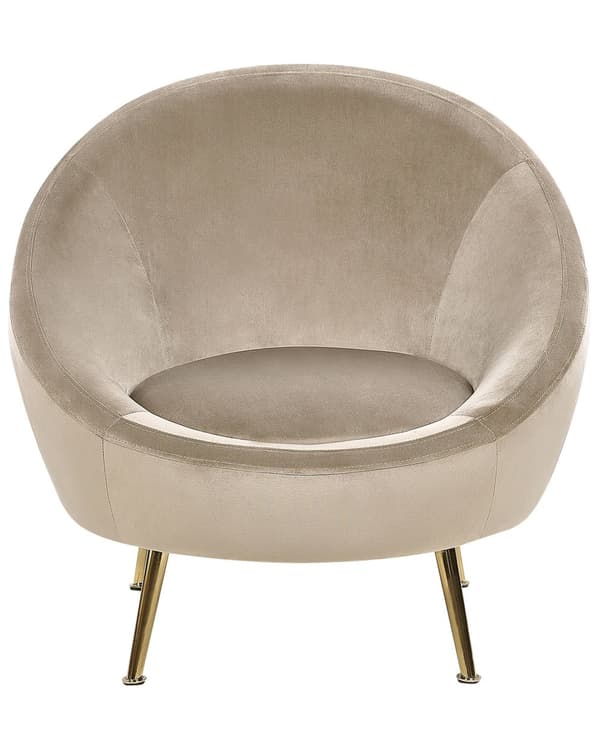 Lenestol Taupe Fløyel 76 x 80 x 81 cm Rund form Gullfarget ben Glamorøs stil Hvilestol