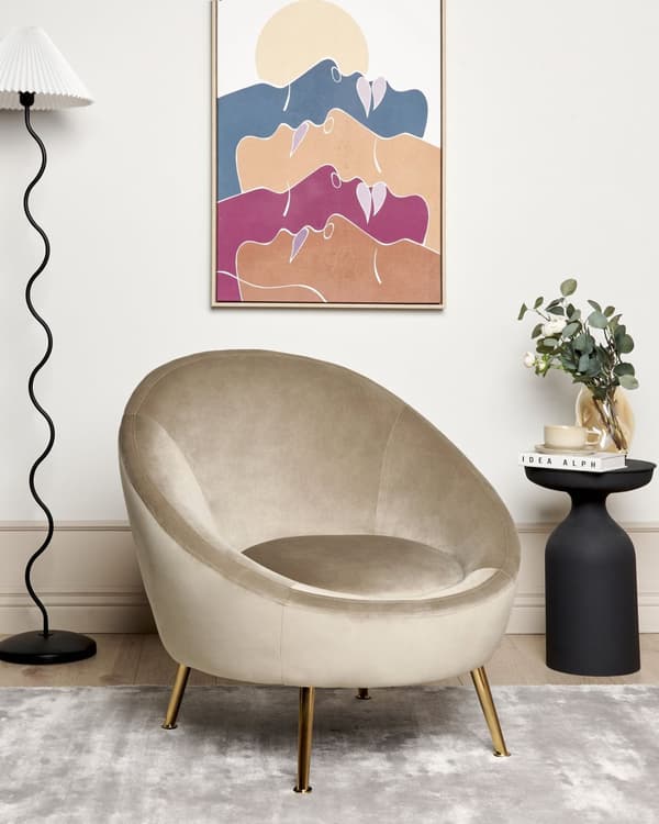 Lenestol Taupe Fløyel 76 x 80 x 81 cm Rund form Gullfarget ben Glamorøs stil Hvilestol