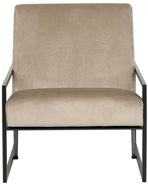 Lænestol Taupe Velour Stuestol med Armlæn til Stuen Bred Hvilestol Polstret Design Møbel