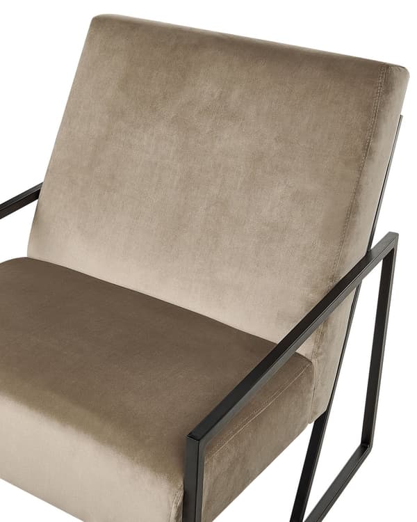 Lænestol Taupe Velour Stuestol med Armlæn til Stuen Bred Hvilestol Polstret Design Møbel
