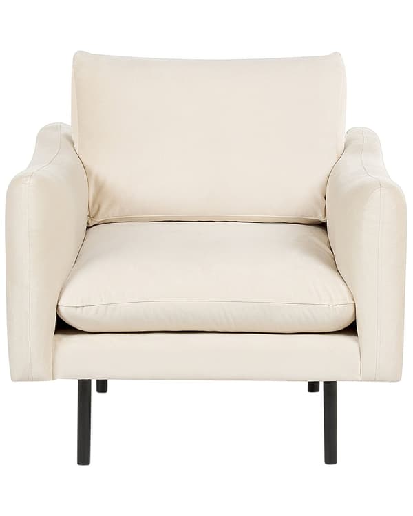 Lænestol lys beige velourbetræk aluminiumsben hynder moderne retro