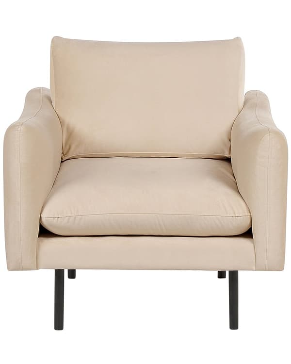 Lænestol beige fløjlsbeklædning aluminiumsben hynder moderne retro