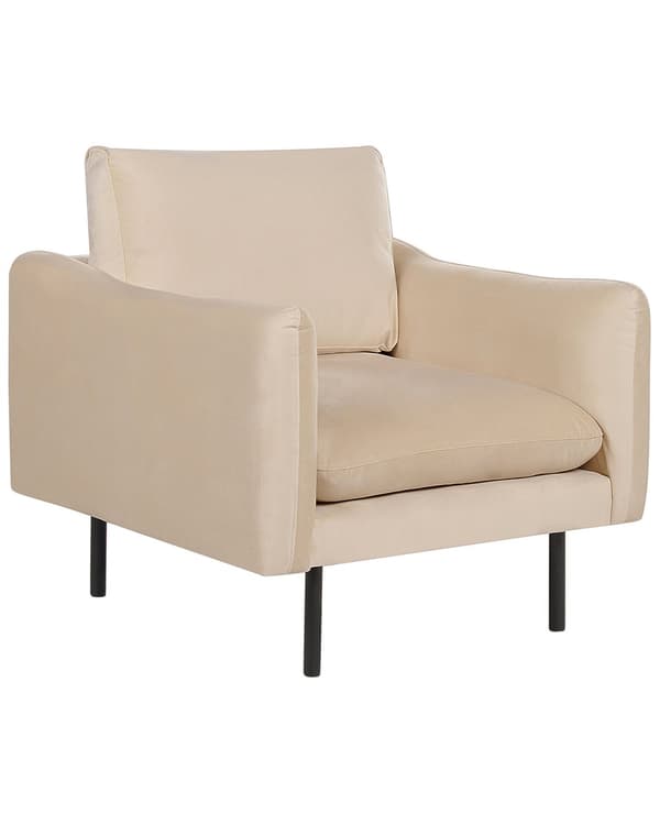 Lænestol beige fløjlsbeklædning aluminiumsben hynder moderne retro