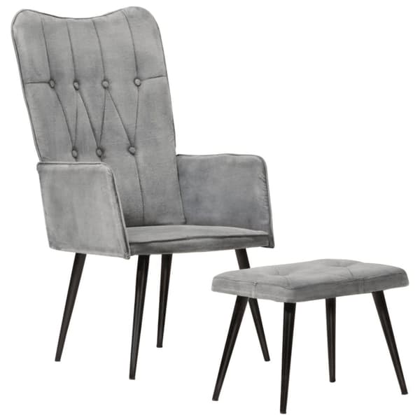 lænestol med fodskammel vintagestil kanvas grå