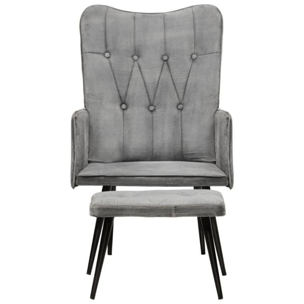 lænestol med fodskammel vintagestil kanvas grå