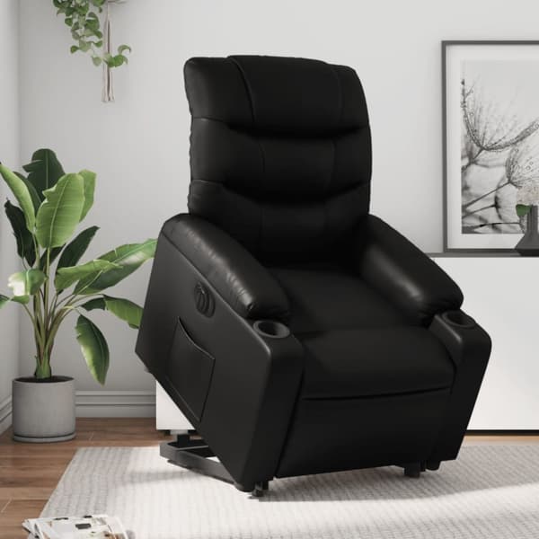 Reclinerfåtölj med uppresningshjälp svart konstläder