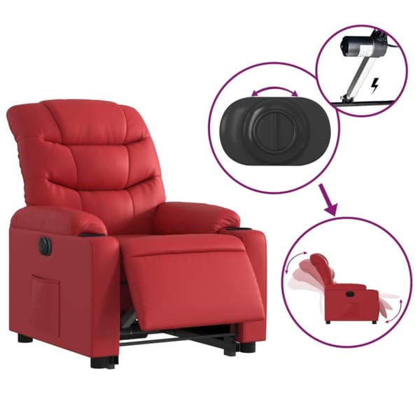 Reclinerfåtölj med uppresningshjälp röd konstläder