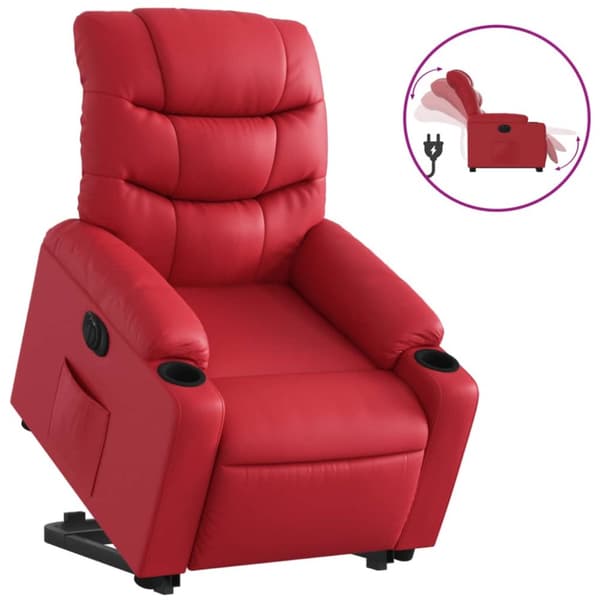 Reclinerfåtölj med uppresningshjälp röd konstläder