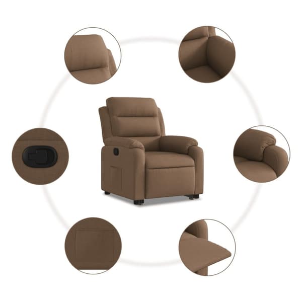 Reclinerfåtölj med uppresningshjälp brun tyg