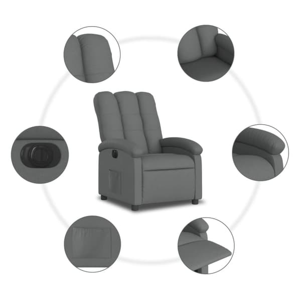 Elektrisk reclinerfåtölj mörkgrå tyg