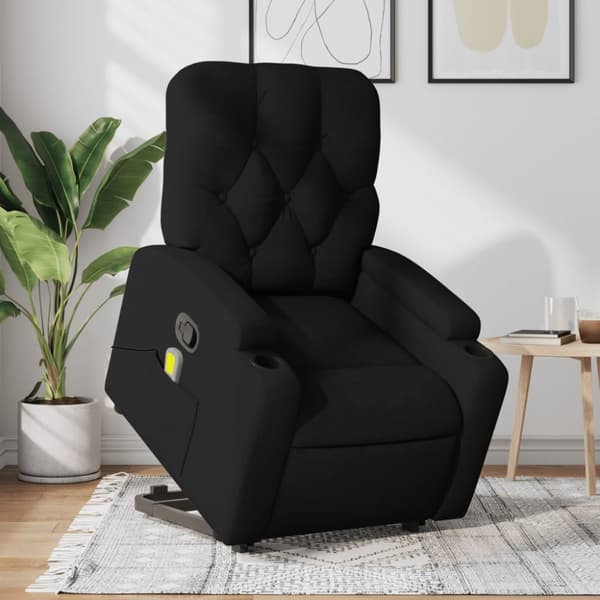 Massagefåtölj med uppresningshjälp svart tyg