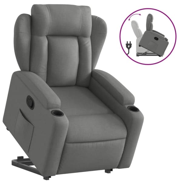 Reclinerfåtölj med uppresningshjälp mörkgrå tyg