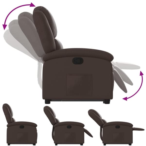 Reclinerfåtölj med uppresningshjälp brun konstläder