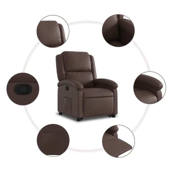 Reclinerfåtölj med uppresningshjälp brun konstläder