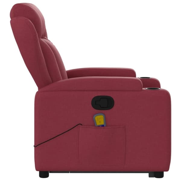 Massagefåtölj med uppresningshjälp vinröd tyg