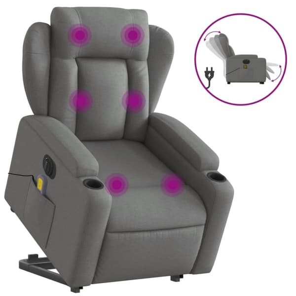 Elektrisk massagefåtölj med uppresningshjälp mörkgrå tyg