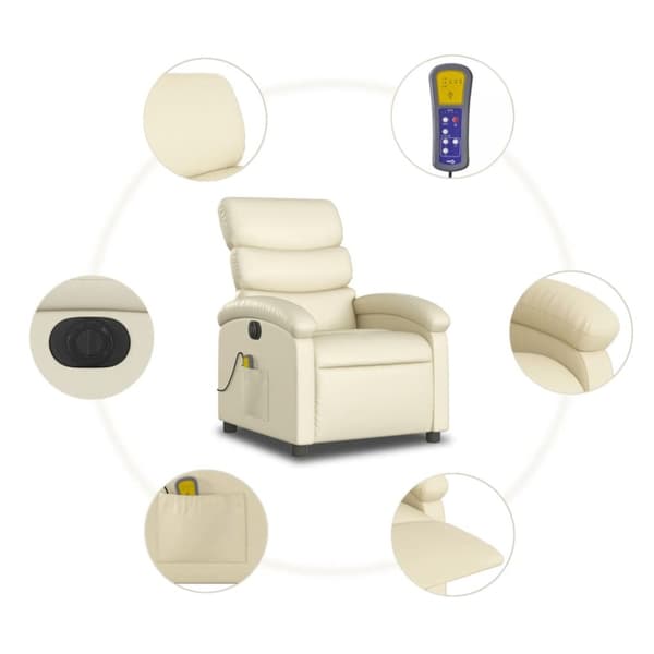 Elektrisk massagefåtölj gräddvit konstläder