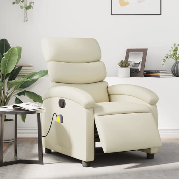 Elektrisk massagefåtölj gräddvit konstläder