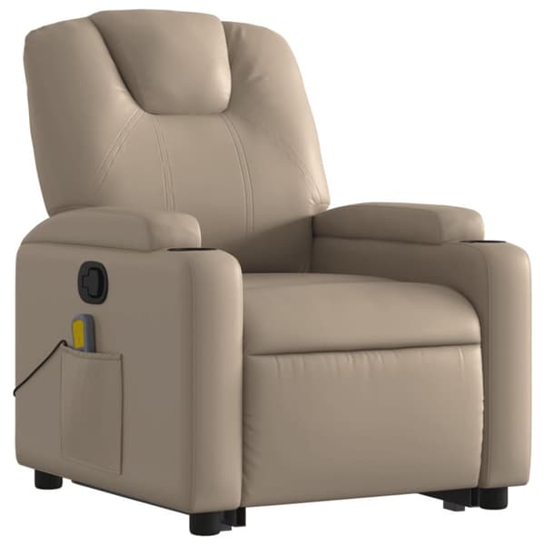 Massagefåtölj med uppresningshjälp cappuccino konstläder