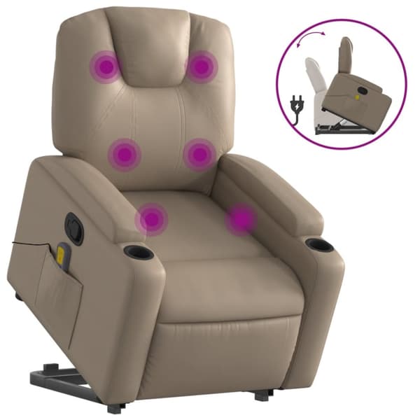 Massagefåtölj med uppresningshjälp cappuccino konstläder
