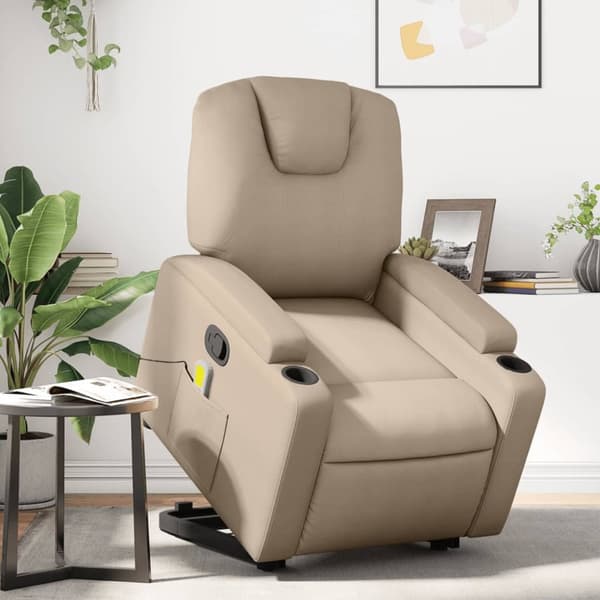 Massagefåtölj med uppresningshjälp cappuccino konstläder